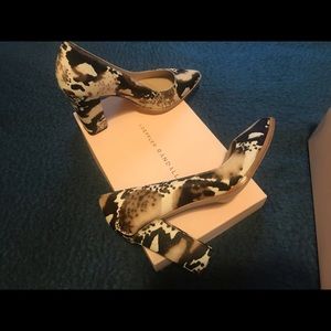 Loeffler Randall calf skin animal print heels